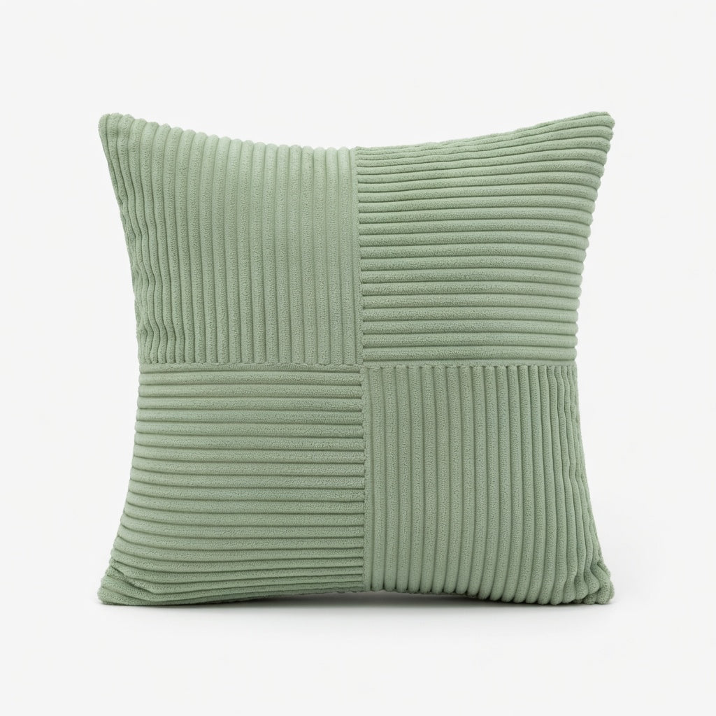 Housse de Coussin Velours Côtelé Rayée Verte Premium