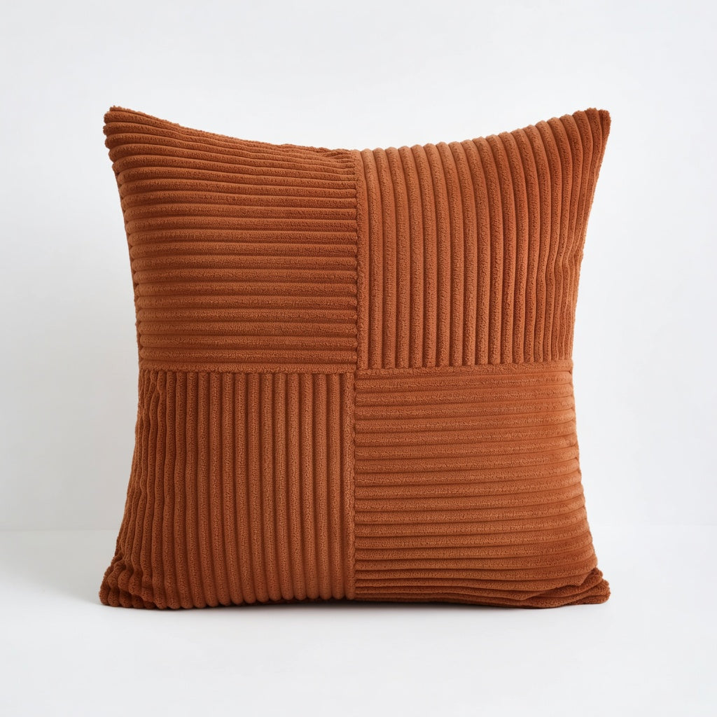 Housse de Coussin Rayée Corduroy Terracotta