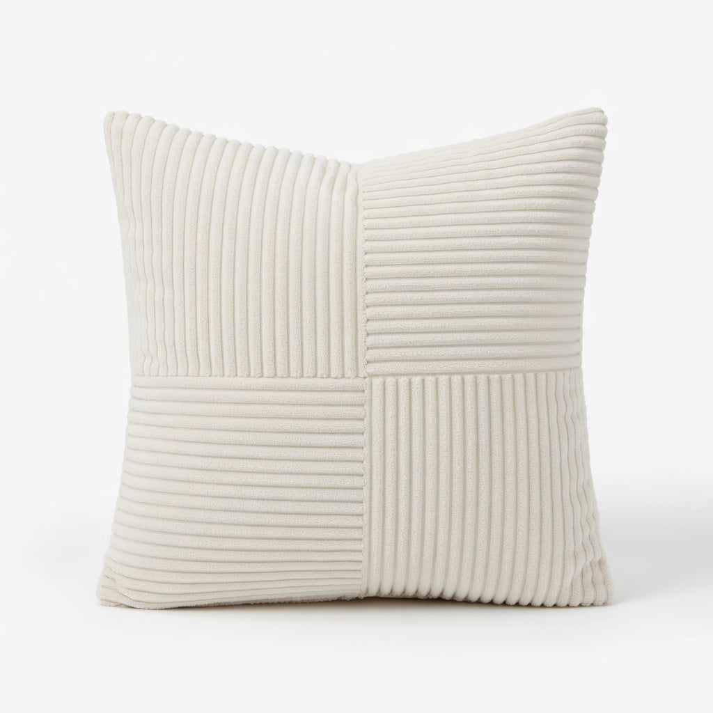 Housse de Coussin Rayée en Velours Côtelé Premium