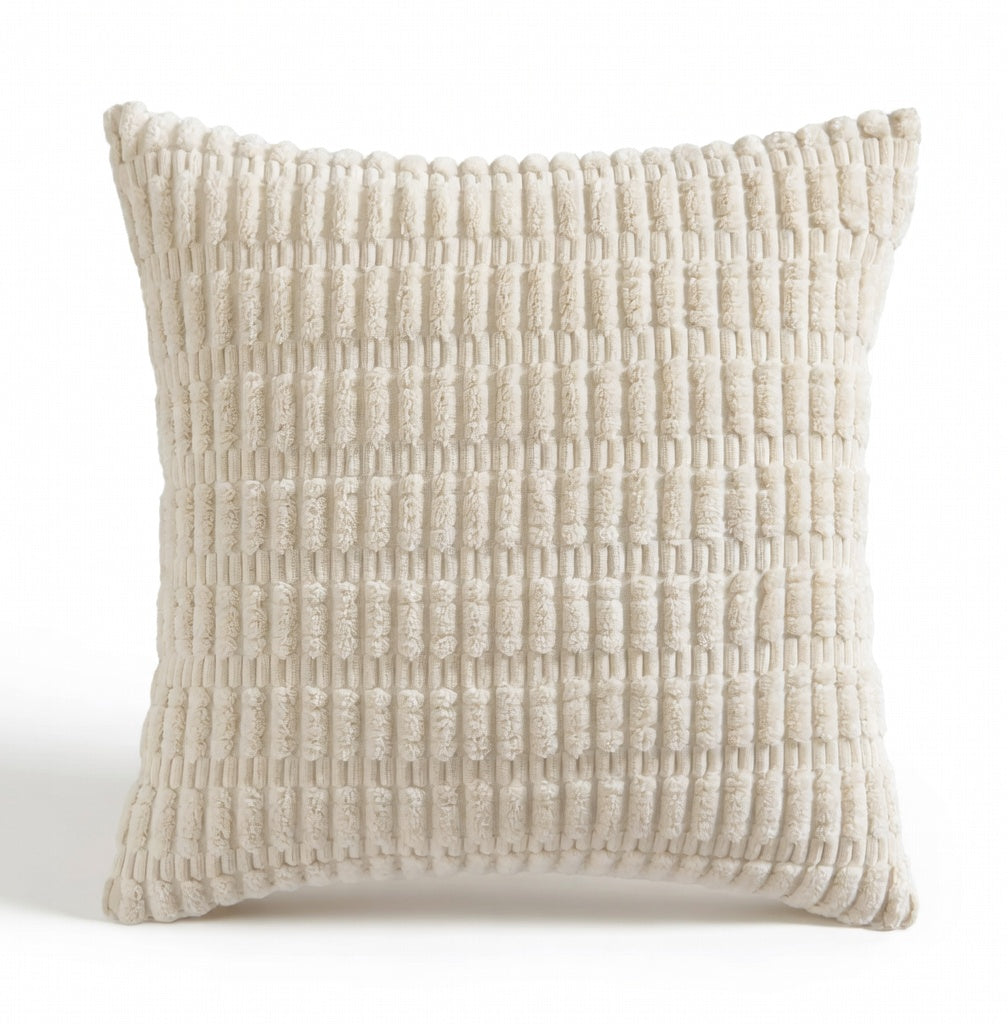 Housse de Coussin Velours Côtelé Beige Boho Premium