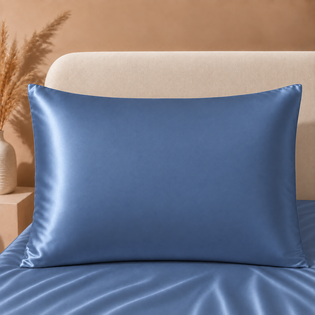 Taie d'Oreiller Bleu Foncé en Soie de Mûrier