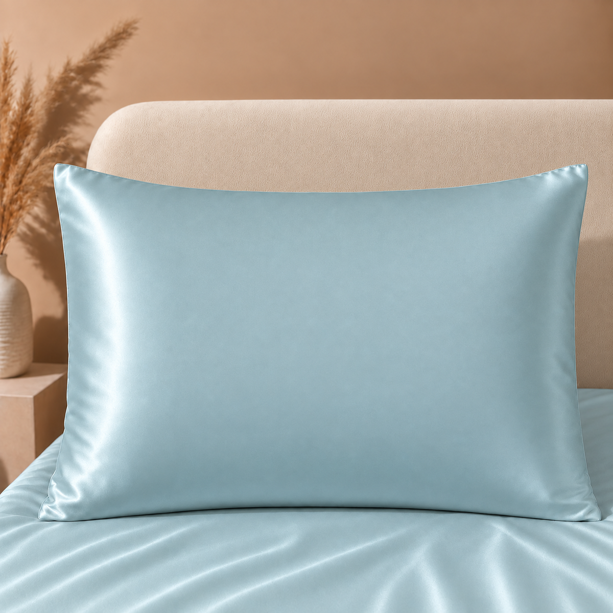 Taie d'Oreiller Bleue en Soie de Mûrier