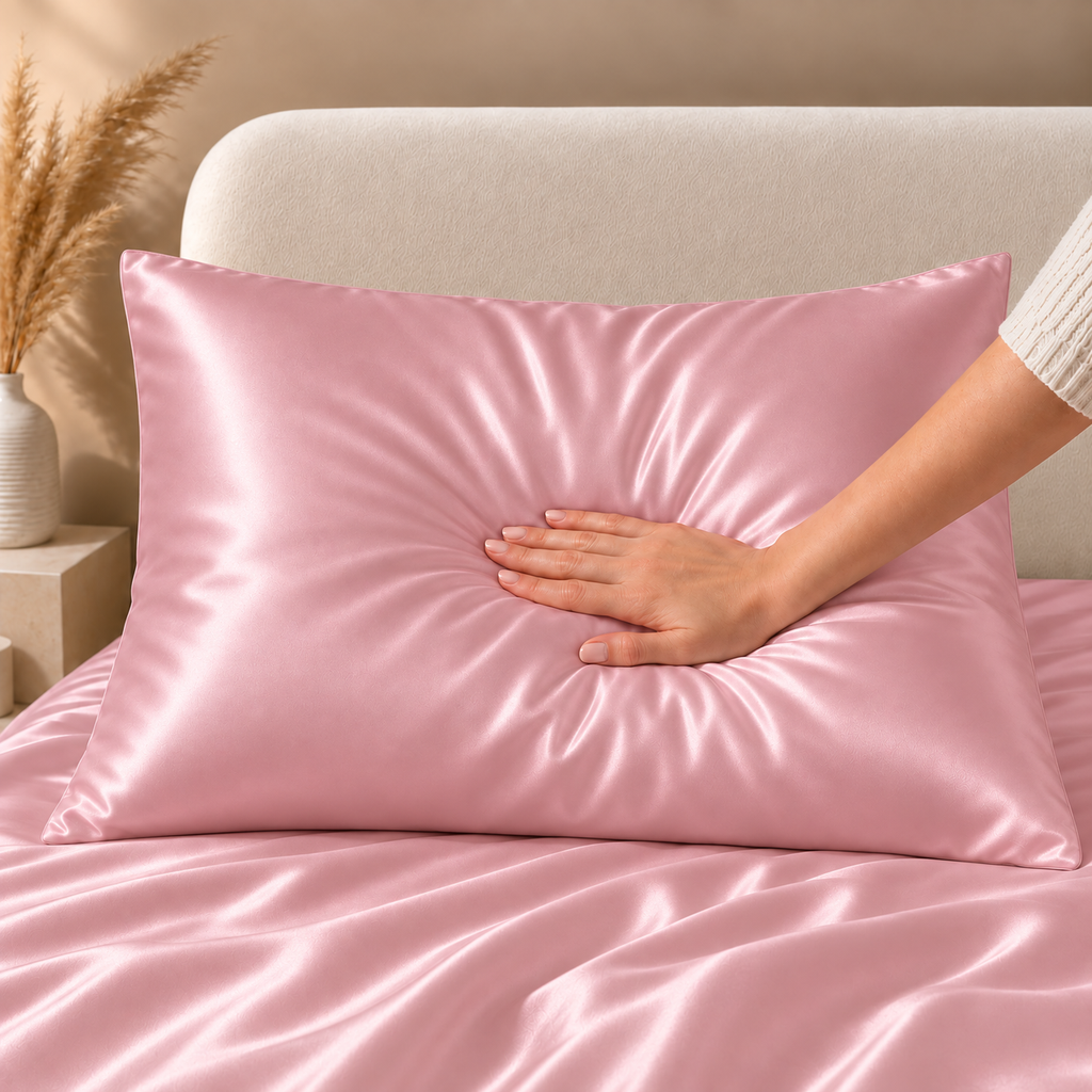 Taie d'Oreiller Rose en Soie de Mûrier