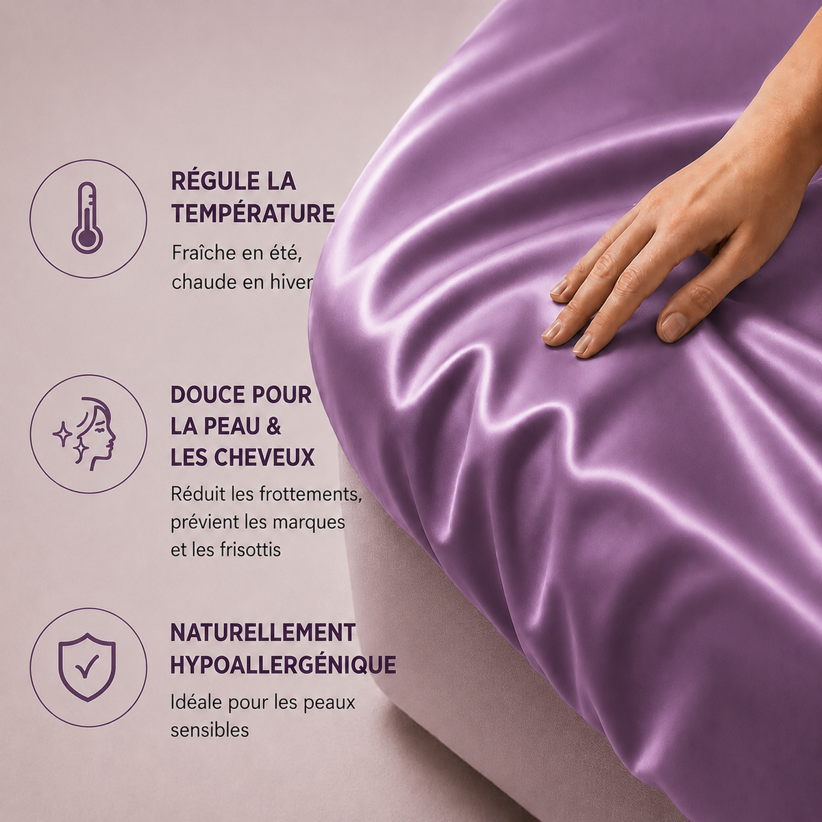 Conseil sur la taie d'oreiller violette en soie de murier
